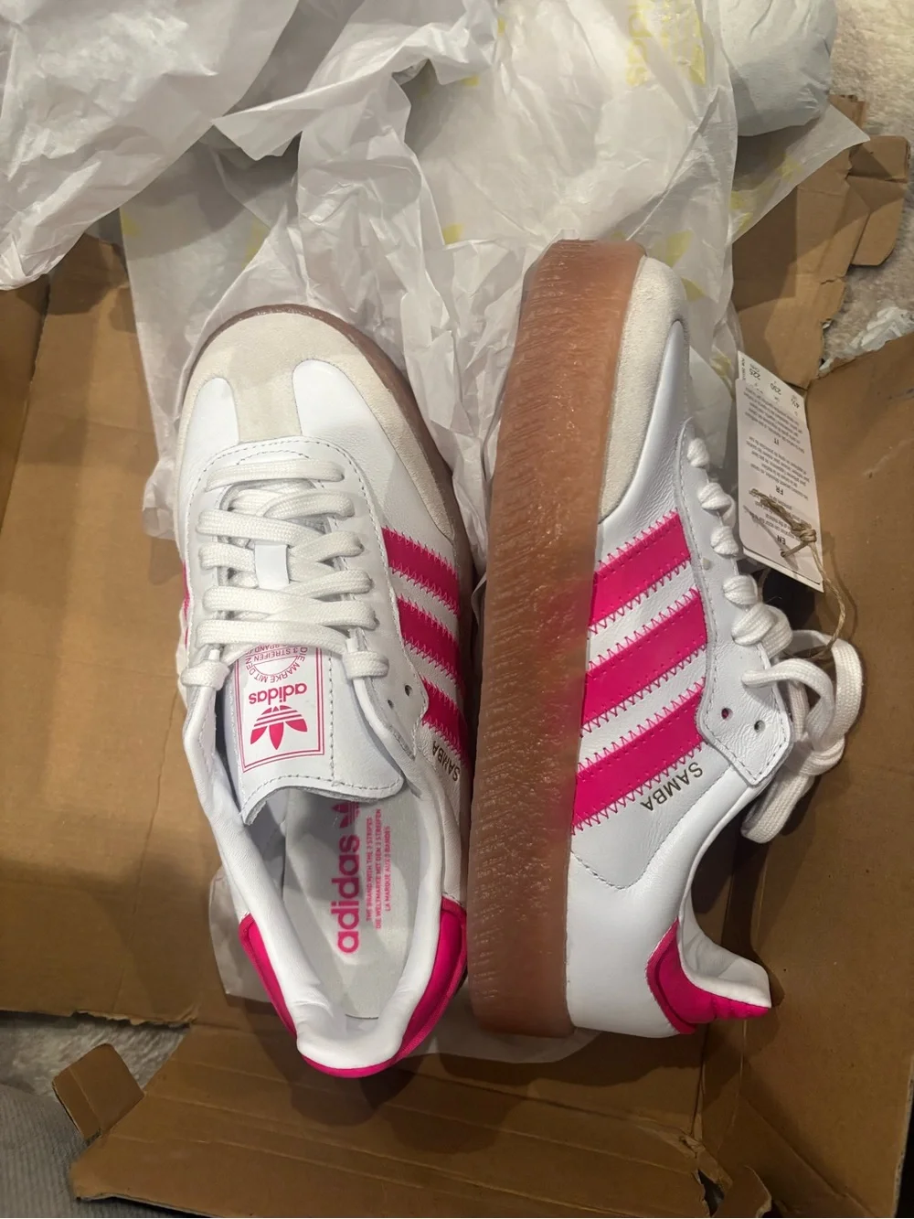 adidas Samba Platform Sneakers in White and Bright Pink